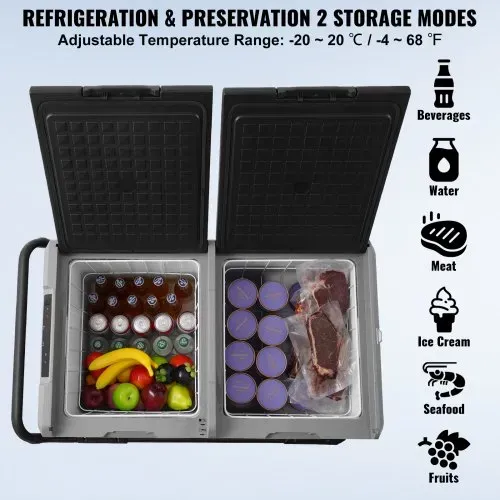 VEVOR 12 V Autokühlschrank, tragbarer 115 L Gefrierschrank mit 2 Zonen und Rädern & Griff, -20 °C bis 20 °C, 12/24 V DC / 100–240 V AC-Kompressorkühler für den Außenbereich, Camping, Reisen – Bild 2