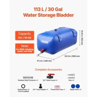 VEVOR Wasserspeicherblase, 113 L PVC-Weichwasserbeutel, Wasserspeicherbehälter, auslaufsicherer & verschleißfester Wohnmobil-Wassertank für die Bewässerung von Outdoor, Wohnmobil, LKW VEVOR Wasserspeicherblase, 113 L PVC-Weichwasserbeutel, Wasserspeicherbehälter, auslaufsicherer & verschleißfester Wohnmobil-Wassertank für die Bewässerung von Outdoor, Wohnmobil, LKW