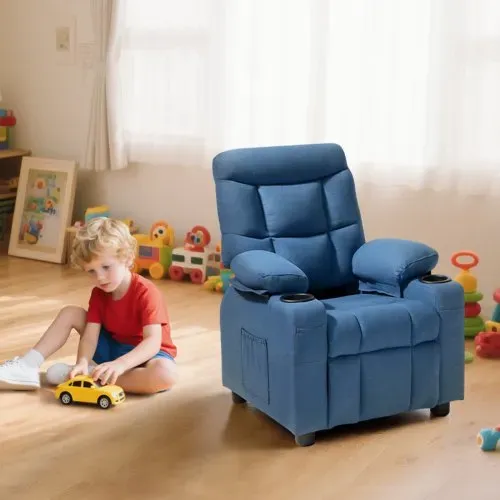 VEVOR Kindersofa Kindersessel Kinderstuhl Kuschelsessel Kindermöbel Blau, für Jungen & Mädchen, 107° bis 126° Verstellbare Rückenlehne Atmungsaktiver Polyesterbezug Getränkehalter Taschen Fußstützen – Bild 7