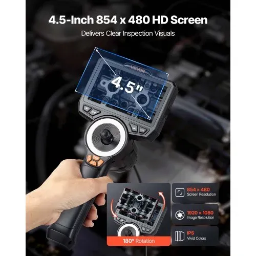 VEVOR Drehbare Endoskopkamera mit Licht, Inspektionskamera mit 360° beweglichem Kopf, IP67 Wasserdichte Rohrkamera mit 4,5 Zoll Display 1,5 m Kabel 3000 mAh Akku, 3,9 mm Boreskopkamera für Auto Haus – Bild 3