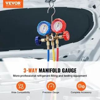 VEVOR Kältemittel Manometer 3-Wege Auto Kältemittel Verteiler Messgeräteset R134A-R22-R12-R502 Ac 4 Stk。 1,52 m Ladeschläuche Kältemittel Manometer VEVOR Kältemittel Manometer 3-Wege Auto Kältemittel Verteiler Messgeräteset R134A-R22-R12-R502 Ac 4 Stk。 1,52 m Ladeschläuche Kältemittel Manometer