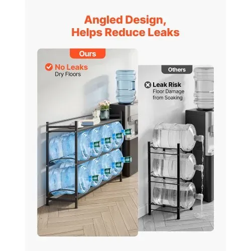 VEVOR Wasserkrughalter 3-Stufig, 4 Reihen, für 8 Flaschen, Wasserkrugregal mit Ablagefach, Wasserspenderregal, Wasserflaschenregal Wasserbehälterregal für Küche, Büro & Wohnzimmer, Schwarz – Bild 3