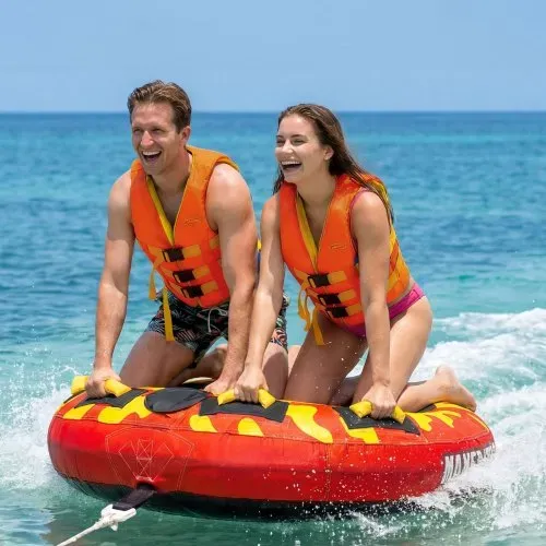 VEVOR Towable Tube für Boote, Wassersport-Schleppreifen für 2 Personen, bis 154 kg Tragfähigkeit, mit Antirutschpolstern, Nylonhülle, Gepolsterten Griffen und Sicherheitsventil, für Seen, Flüsse, Rot – Bild 7