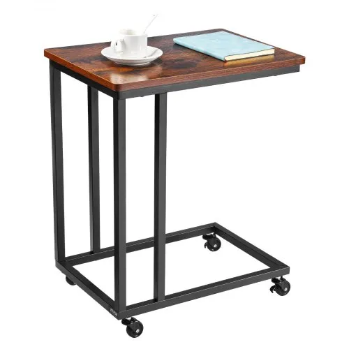 VEVOR Beistelltisch Kaffeetisch mit Metallrahmen rollbar, C-förmiger Couchtisch für Wohnzimmer Schlafzimmer Büro 500 x 350 x 605 mm TV-Tablett, Wohzimmertisch Sofatisch Braun und Schwarz VEVOR Beistelltisch Kaffeetisch mit Metallrahmen rollbar, C-förmiger Couchtisch für Wohnzimmer Schlafzimmer Büro 500 x 350 x 605 mm TV-Tablett, Wohzimmertisch Sofatisch Braun und Schwarz