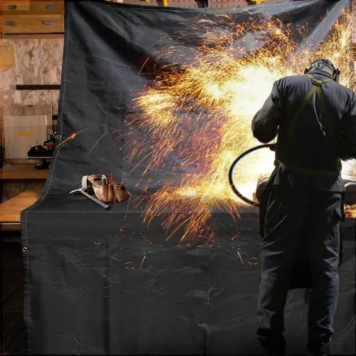 VEVOR Schweißschutzdecke, 2er-Set Schweißdecken, 1,83 x 3,05 m Feuerlöschdecke, flammhemmende Decke bis 550 °C, schwarze Schweißerschutzdecke, feuerhemmende Fiberglasdecke mit 8 Messingösen – Bild 7