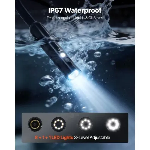 VEVOR Triple Lens Endoskopkamera mit 5 Zoll Bildschirm, 3000mAh Akku Inspektionskamera mit 5m Kabel 8X Zoom 180° Bildrotation IP67 Wasserdicht, 8mm Industrie Endoskop mit Licht für Auto Rohre Abfluss – Bild 5
