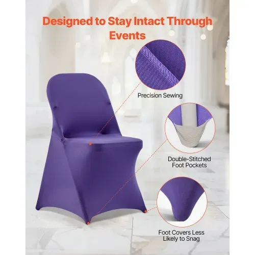 VEVOR Stuhlhussen Stuhlbezug Stretch 50 Stk. waschbarer & abnehmbarer Stuhlüberzug aus Polyester-Spandex für Hochzeitsfeiern Esszimmerbankette, passend für Klappstühle (45 x 46 x 77 cm) Violett – Bild 5