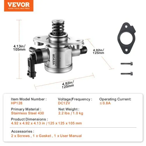 VEVOR Hochdruck-Kraftstoffpumpe mit Dichtung und Schrauben, kompatibel mit Buick LaCrosse, Regal, Verano, Chevrolet Captiva Sport, Equinox, Impala, Malibu, GMC Terrain 2010–2017 L4 2,4 l, Edelstahl – Bild 6