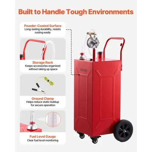 VEVOR 113,6L Kraftstofftrolley Mobile Tankanlage mit Manueller Pumpe Rot, Tragbarer Kraftstoffbehälter für Auto Rasenmäher Boot, Mit 4 Rollen & Ölstandsanzeige, Für Benzin & Diesel, Kohlenstoffstahl – Bild 5