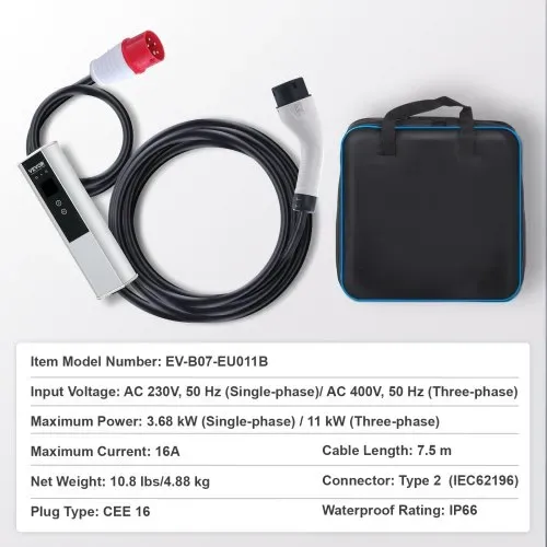 VEVOR Typ2 EV Ladekabel 16A 3,68kW(einphasig)/11kW(dreiphasig) Elektroauto Ladegerät IP66 Wallbox 7,5m Kabel Ladekabel 4 Stufen der Stromanpassung (16A/13A/10A/8A) Ladegerät CEE 16-Stecker – Bild 6