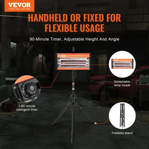 VEVOR Infrarot-Härtungslampe, Hand-/Ständer-Doppelnutzung, 2000 W, 0–90 Min. Zeiteinstellung, Auto-Härtungslampe mit automatischer Heizung und Halterung, 32 m² große Sprüh-/Backkabinenheizungen VEVOR Infrarot-Härtungslampe, Hand-/Ständer-Doppelnutzung, 2000 W, 0–90 Min. Zeiteinstellung, Auto-Härtungslampe mit automatischer Heizung und Halterung, 32 m² große Sprüh-/Backkabinenheizungen