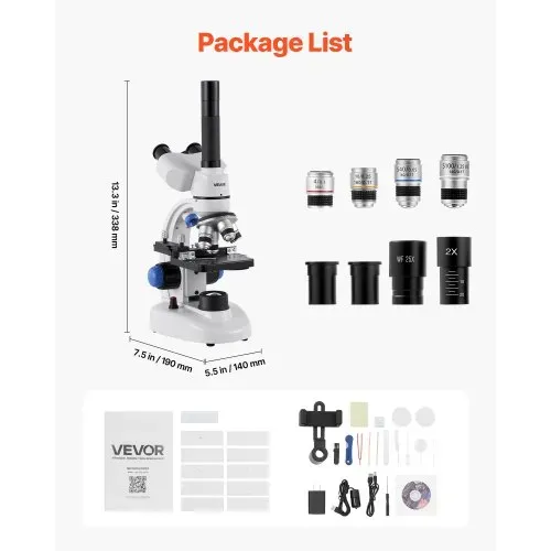 VEVOR Trinokularmikroskop für Erwachsene, professionelles zusammengesetztes Mikroskop-Set mit 40X-5000X Vergrößerung, Gehäuse aus Aluminiumlegierung, inklusive LED-Licht & Telefonhalterung – Bild 6