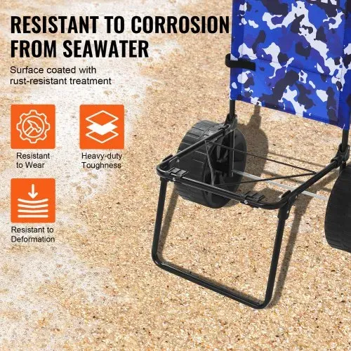 VEVOR Strandkarre Bollerwagen Sandwagen, Strandwagen 31 kg Tragkraft, Zusammenklappbarer Sandwagen aus Stahl, 380 x 386 mm Handwagen Robuster Wagen für den Strand Gerätewagen – Bild 3