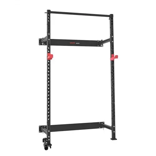 VEVOR Power Cage Klappbar 454 kg Belastbar, Wandmontiertes Power Rack, Multifunktionales Krafttrainingsgerät mit Landminenbefestigung & verstellbaren J-Haken & Klimmzugstange für Heimfitnessstudio – Bild 9