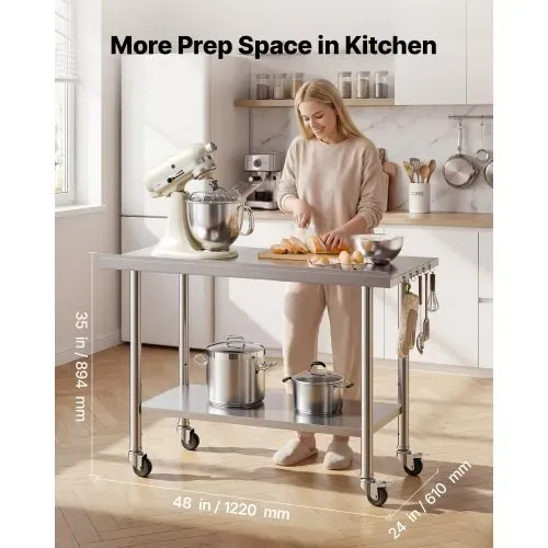 VEVOR Edelstahltisch Gastro 1220 x 610 x 894 mm, Verstellbarer Edelstahltisch mit Rollen, Aufkantung (30 mm), Arbeitstisch mit Grundboden für Restaurant Obere Ablage (245 kg) Untere Ablage (204 kg) VEVOR Edelstahltisch Gastro 1220 x 610 x 894 mm, Verstellbarer Edelstahltisch mit Rollen, Aufkantung (30 mm), Arbeitstisch mit Grundboden für Restaurant Obere Ablage (245 kg) Untere Ablage (204 kg)