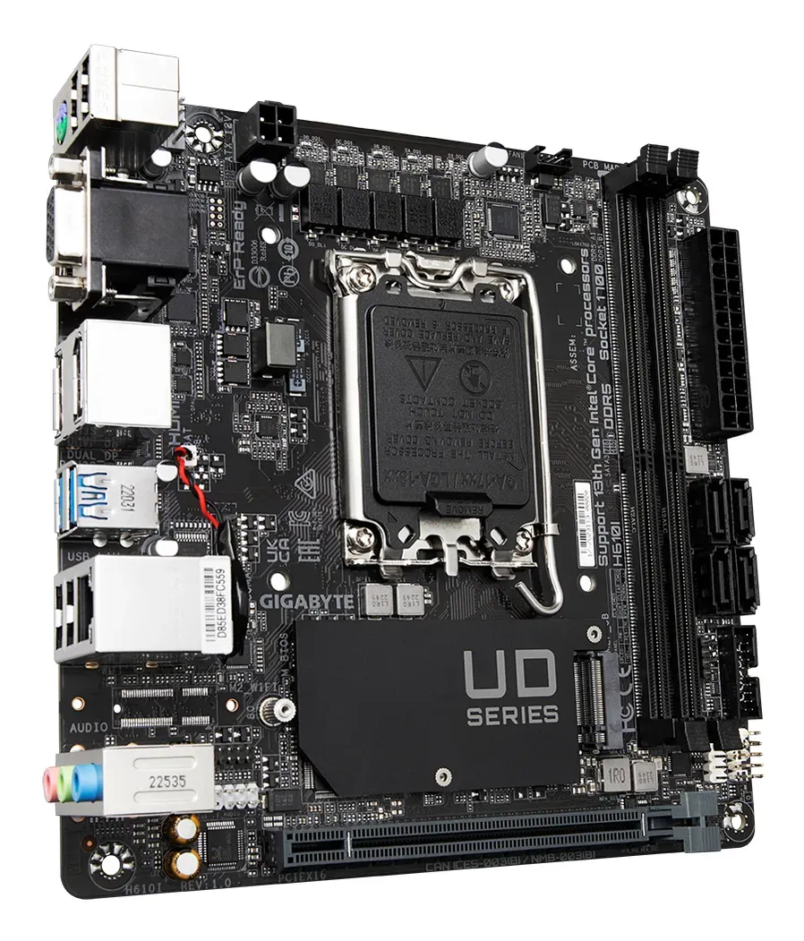 GIGABYTE H610I Motherboard - Unterstützt Intel Core 14. Generation CPUs, 4+1+1 Hybrid Digital VRM, bis zu 5600MHz DDR5, 1xPCIe 3.0 M.2, GbE LAN, USB 3.2 Gen 1 – Bild 3
