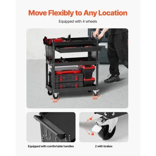 VEVOR Werkzeugwagen 830x350x826 mm, 160 kg Tragkraft, Werkstattwagen mit Schublade, Aufbewahrungsorganizer für Mechanikerwerkzeuge, für Garage, Lager und Reparaturwerkstatt, schwarz – Bild 3