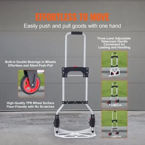 VEVOR Sackkarre Klappbar 80kg Transportkarre aus Aluminiumlegierung und Kunststoff Stapelkarre mit verstellbarem Griff 715-930mm Faltbarer Trolley inkl. Bindeseil kompakte Größe zum Verstauen – Bild 2