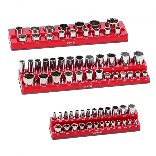 VEVOR Steckschlüssel-Organizer-Set, 3-teiliger, 1/4 Zoll, 3/8 Zoll & 1/2 Zoll SAE-Steckschlüsselablagen, für bis zu 68 Standard- & tiefe Steckschlüssel (Steckschlüssel nicht im Lieferumfang enthalten) – Bild 9