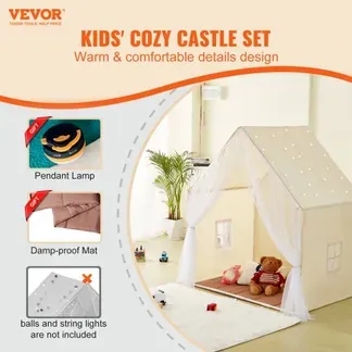 VEVOR Kinderspielzelt, Kinderzelt für Kinder von 1–5 Jahren, Kleinkinderzelt mit Matte und Zeltlampe, Zelt für Kinder mit Fenstern für drinnen und draußen, Jurtenzelt Beige 1 Tür 2 Fenster VEVOR Kinderspielzelt, Kinderzelt für Kinder von 1–5 Jahren, Kleinkinderzelt mit Matte und Zeltlampe, Zelt für Kinder mit Fenstern für drinnen und draußen, Jurtenzelt Beige 1 Tür 2 Fenster