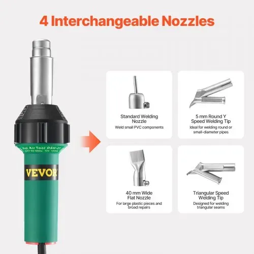 VEVOR Heißluft-Kunststoffschweißgerät, 1600 W Heißluftpistole, 50–600 °C PVC TPO Vinyl Schweißbrenner, Hot Air Welder Set mit 11 Zubehörteilen – Werkzeugkasten, Düse, Rolle, Klingen für PP/PE/PVC – Bild 2