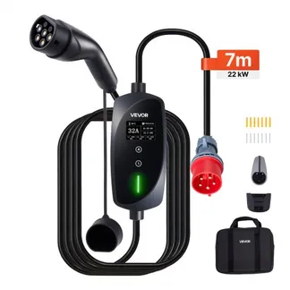 VEVOR Mobile Wallbox, 22 kW, 32 A, Typ 2 Ladestation für Elektrofahrzeuge, 3-Phasig-Ladegerät mit 7 m Ladekabel, CEE32-Stecker, LCD-Bildschirm, IP66-Steuerbox, für Elektrofahrzeuge VEVOR Mobile Wallbox, 22 kW, 32 A, Typ 2 Ladestation für Elektrofahrzeuge, 3-Phasig-Ladegerät mit 7 m Ladekabel, CEE32-Stecker, LCD-Bildschirm, IP66-Steuerbox, für Elektrofahrzeuge