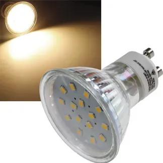 LED Strahler GU10 “H10 SMD” 15 SMD LEDs 3000k, 50lm, 120°, 230V/0,8W, warmweiß LED Strahler GU10 “H10 SMD” 15 SMD LEDs 3000k, 50lm, 120°, 230V/0,8W, warmweiß
