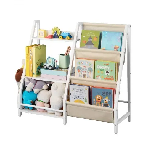 VEVOR Kinderbücherregal Spielzeugaufbewahrung für Kleinkinder Bücherregal mit Stofffächern & Seitentasche, Kinderregal für Kinderzimmer Spielzimmer Kindergarten Kinderkrippe 850 x 300 x 755 mm – Bild 8