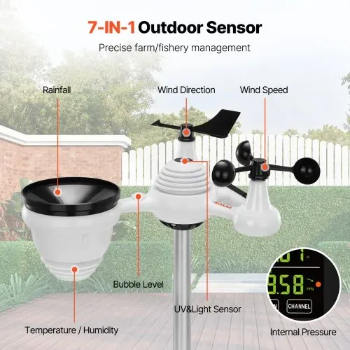 VEVOR 7-in-1 Wetterstation Funkwetterstation mit Außensensor 190,5 mm (7.5-inch) Farbdisplay RCC-Atomuhr zur Messung von Windrichtung Windgeschwindigkeit Luftdruck Innen/Außentemperatur und -feuchtigkeit Mondphase VEVOR 7-in-1 Wetterstation Funkwetterstation mit Außensensor 190,5 mm (7.5-inch) Farbdisplay RCC-Atomuhr zur Messung von Windrichtung Windgeschwindigkeit Luftdruck Innen/Außentemperatur und -feuchtigkeit Mondphase