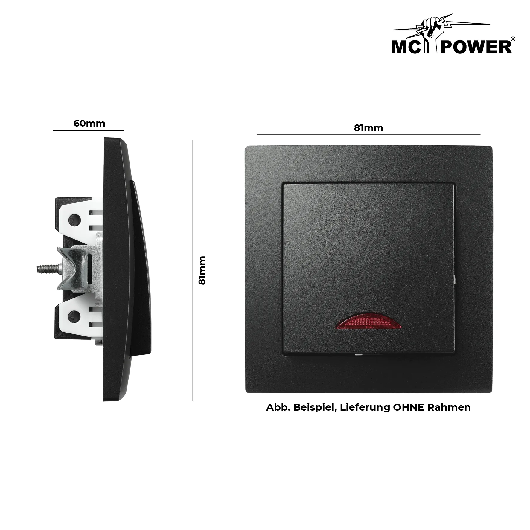 Schalter McPower ''Flair'', 250V~/10A, UP, matt schwarz mit Kontroll-Leuchte – Bild 3