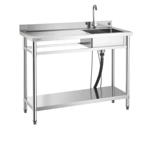 VEVOR Spültisch Spülbecken Edelstahl (120 x 50 x 94 cm), Einzelbecken mit Wasserhahn & Ablage, Küchenspüle für Garage Restaurant Wäscherei, Waschtisch Außenspüle mit Arbeitsplatte (links) – Bild 10