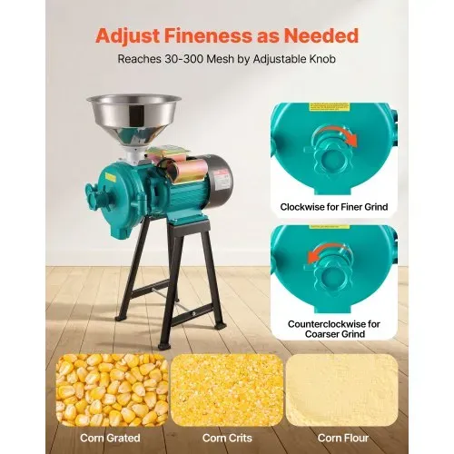 VEVOR Elektrische Getreidemühle 50 kg/h, Getreidemühle 2200 W Gusseisen, Gewürzmühle mit rutschfesten Gummifüßen, für Trockenes Getreide Gewürze Müsli Kaffee Mais Pfeffer, Hochgeschwindigkeit – Bild 2