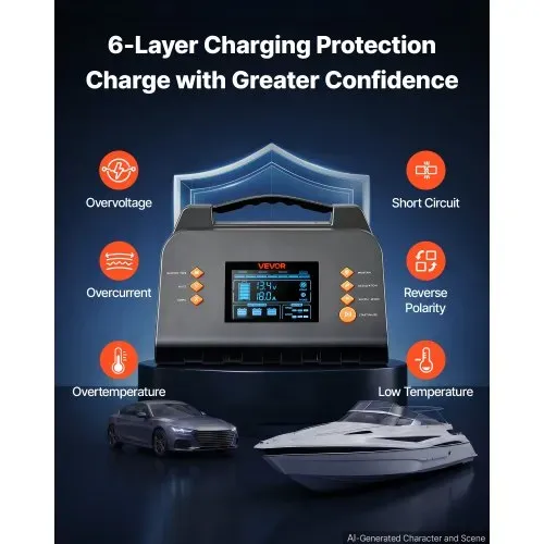 VEVOR Smart-Batterieladegerät 20 A 6/12/24 V für LiFePO4 Bleiakku Ladegerät für Pkw, Wohnmobile, Lkw und Boote, mit 7-Stufen-Laden, Pulsdesulfatierung, LCD-Anzeige & Überspannungs- und Verpolungsschutz – Bild 4