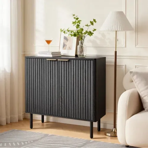 VEVOR Sideboard Küchenschrank mit 2 Ablageflächen, Buffetschrank im mittelalterlichen Stil für Wohnzimmer Eingangsbereich Küche, Aufbewahrungsschrank 80 x 37,5 x 80 cm Küchenbuffet Schwarz – Bild 7
