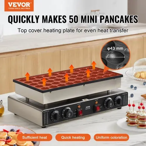 VEVOR Mini-Pfannkuchenmaker kommerzielle Dutch mini Pfannkuchen Maschine, 50 Stk., 43 mm Durchmesser, Dorayaki-Backmaschine, 1700 W, duale Temperatur- und Zeitregelung, in Küchen und Restaurant VEVOR Mini-Pfannkuchenmaker kommerzielle Dutch mini Pfannkuchen Maschine, 50 Stk., 43 mm Durchmesser, Dorayaki-Backmaschine, 1700 W, duale Temperatur- und Zeitregelung, in Küchen und Restaurant