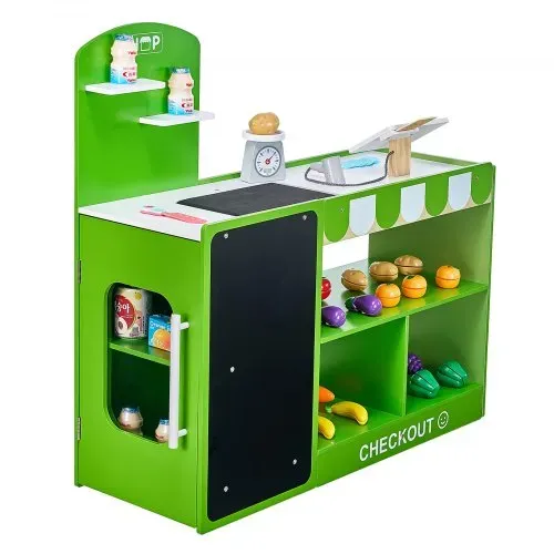 VEVOR Kaufmannsladen-Spielset, Holzspiel 35-teilig, Kinder-Supermarkt-Spielladen mit Einkaufstasche, Förderband, Scanner, Registrierkasse, realistischer Obst und Gemüse, für Kinder ab 3 Jahren – Bild 9