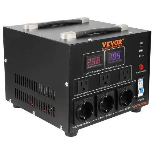 VEVOR 5000W Spannungswandler Transformator AC 110V⇋220V Transformer Wandler 3x US NEMA 5-15R 3-polige / 3x europäische Shucko-Ausgangssteckdosen, 1x 5V-USB-Anschluss und 1x Typ-C-Buchse – Bild 9