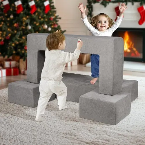 VEVOR Spielsofa Kindersofa aus Chenille-Stoff Bausteine 4-teilig, Kinderspielsofa mit abnehmbarem Bezug 90 kg belastbar, umwandelbares Kindersofa Spielzimmermöbel zum Schlafen Lesen Dunkelgrau – Bild 7
