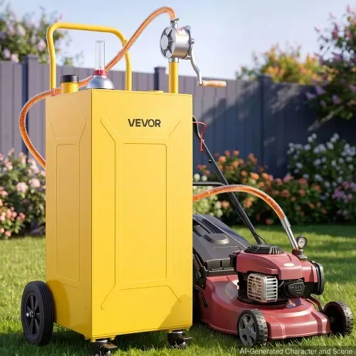 VEVOR 132,5L Kraftstofftrolley Mobile Tankanlage mit Manueller Pumpe Gelb, Tragbarer Kraftstoffbehälter für KFZ Rasenmäher Boot, Mit 4 Rollen & Ölstandsanzeige, Für Benzin & Diesel, Kohlenstoffstahl – Bild 7