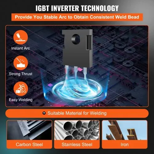 VEVOR MIG/MMA/LIFT TIG 3 in 1 Schweißgerät 50-250 A Fülldrahtschweißen(0,8 mm & 1 mm) IGBT-Technologie 2,2-12 m/min Drahtgeschwindigkeit 5,6 kVA – Bild 2