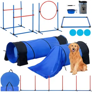 VEVOR Agility-Trainingsgerät für Hunde, 7-teiliges Set mit verstellbaren hohen Hürden, 6 Slalomstangen, 2 Tunneln, Sprungring, Pausenbox, 3 Frisbees, Pfeife, faltbarem Napf, Hindernisparcours-Set für Welpen mit 3 Taschen VEVOR Agility-Trainingsgerät für Hunde, 7-teiliges Set mit verstellbaren hohen Hürden, 6 Slalomstangen, 2 Tunneln, Sprungring, Pausenbox, 3 Frisbees, Pfeife, faltbarem Napf, Hindernisparcours-Set für Welpen mit 3 Taschen