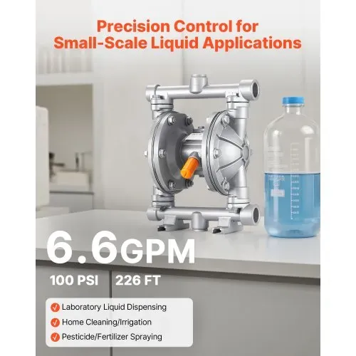 VEVOR Druckluft-Doppelmembranpumpe, 25 L/min, 3/8 Zoll Einlass & Auslass, pneumatische Altöl-Transferpumpe, max. 100 PSI, Gehäuse aus Aluminiumlegierung, für Diesel, Fett, Kerosin, Benzin – Bild 2