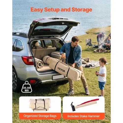 VEVOR Oxford Glockenzelt, 3 m Jurte, 4 Jahreszeiten, mit Ofenrohrdurchführung, bis zu 3 Personen, mit Abnehmbarem Boden (Reißverschluss), ideal für Familien-Camping, & Outdoor-Aktivitäten, Beige – Bild 5
