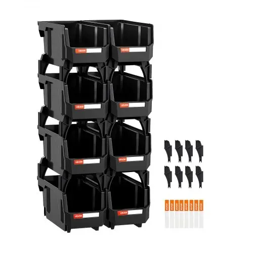 VEVOR Stapelboxen, 276x140x130 mm (8er-Pack), Sichtlagerboxen, Lagerboxen, Sichtlagerkasten zum Organisieren & Aufbewahren von Kleinteilen, Bürobedarf & anderem Zubehör, Schwarz – Bild 8