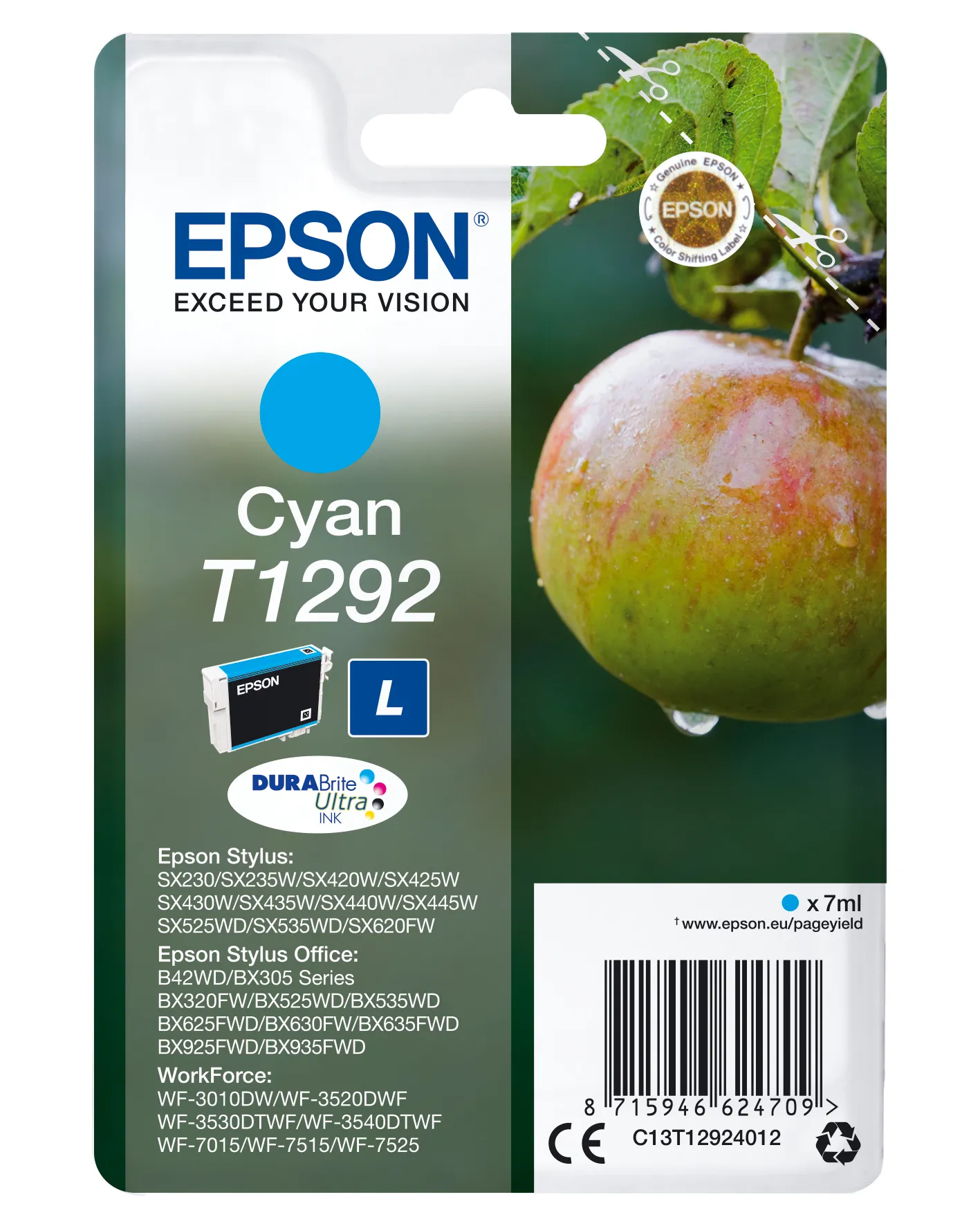 Epson Singlepack Cyan T1292 DURABrite Ultra Ink Epson Singlepack Cyan T1292 DURABrite Ultra Ink