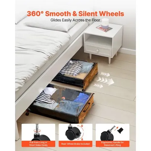 VEVOR Unterbettkommode Unterbettaufbewahrungstasche 2 Stk. rollbar (650 x 460 x 180 mm) Unterbettbehälter mit feststellbaren Rädern, mobile Aufbewahrungsbox für Kleidung Schuhe Schlafzimmer – Bild 6