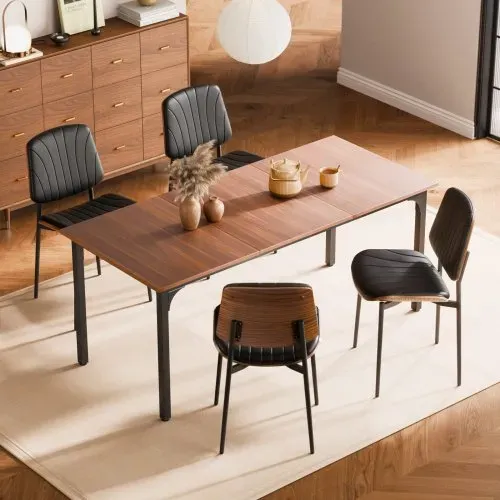 VEVOR Retro-Esszimmerstuhl (2 Stk.) eleganter gepolsterter Leder-Beistellstuhl (158,76 kg belastbar) für Esstische, platzsparender Küchentischstuhl mit dicken Kissen & Metallbeinen, Schwarz Café – Bild 7