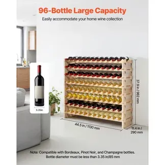 VEVOR stapelbares modulares Weinregal für 96 Flaschen, 8-stöckig, Flaschenregal mit 112 kg Gesamtbelastbarkeit, wackelfrei, Weinflaschenständer für Küche Weinkeller Bar, Weinflaschenhalter Natur VEVOR stapelbares modulares Weinregal für 96 Flaschen, 8-stöckig, Flaschenregal mit 112 kg Gesamtbelastbarkeit, wackelfrei, Weinflaschenständer für Küche Weinkeller Bar, Weinflaschenhalter Natur