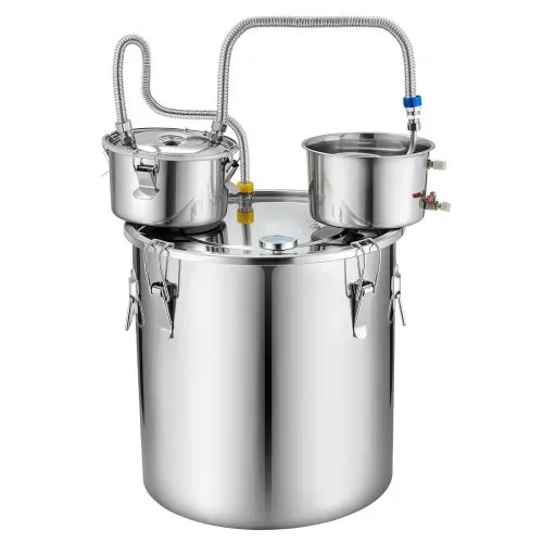 VEVOR Distillieranlage 50 L mit Thumper-Fass Wasserpumpe Thermometer Silber, Destillationsset mit Doppelskala-Thermometer für Whisky, Wein und Brandy, Destillierer-Heimbrauset für Hobby und Küche – Bild 10