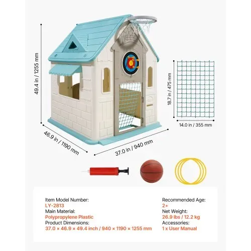 VEVOR Outdoor Spielhaus Outdoor 5 in 1 Gartenhaus (Rollenspielplatz/Basketball/Darts/Fußball/ Ringwurfspiel) Kinderspielhaus mit praktischer Tür & Rutschen-Set & Fenster für Kleinkinder ab 2 Jahren – Bild 2
